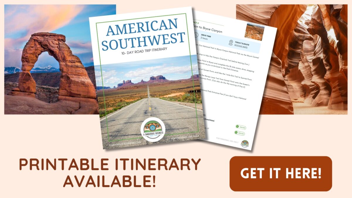 Southwest USA road trip itinerary printable