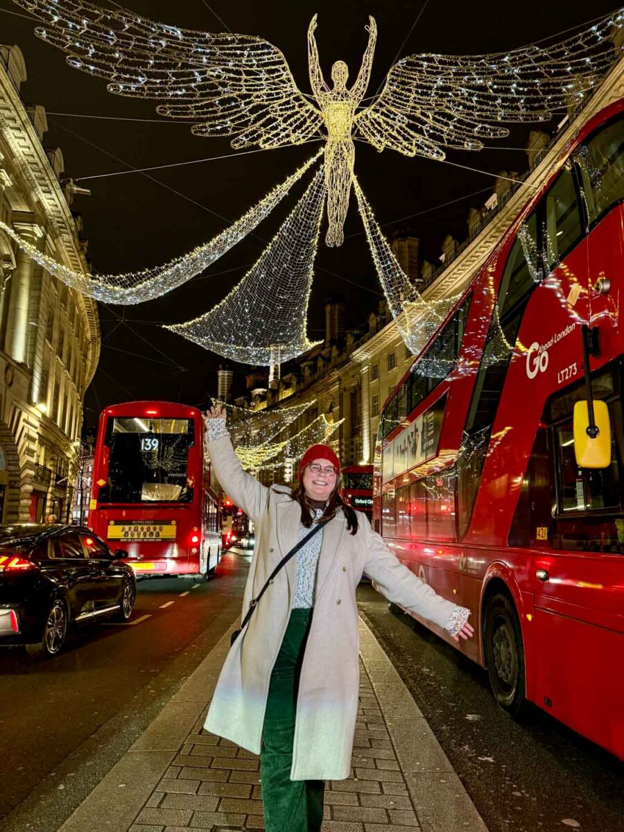 Amanda on Regent Street at Christmas